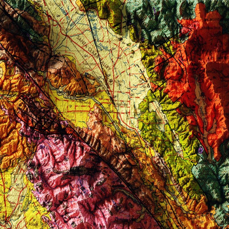 Santa Cruz 1958 :Shaded relief map – flat print (not a 3D raised map)