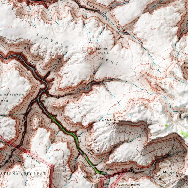 Kanab Point - Grand Canyon National Park Map 1962 :Shaded relief map – flat print (not a 3D raised map)