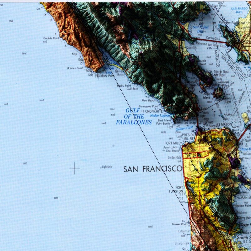 San Francisco 1961 :Shaded relief map – flat print (not a 3D raised map)
