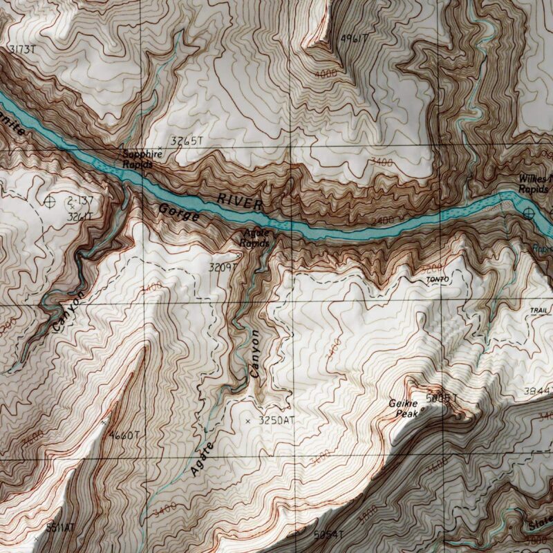 Havasupai Point - Grand Canyon National Park Map 1988 :Shaded relief map – flat print (not a 3D raised map)