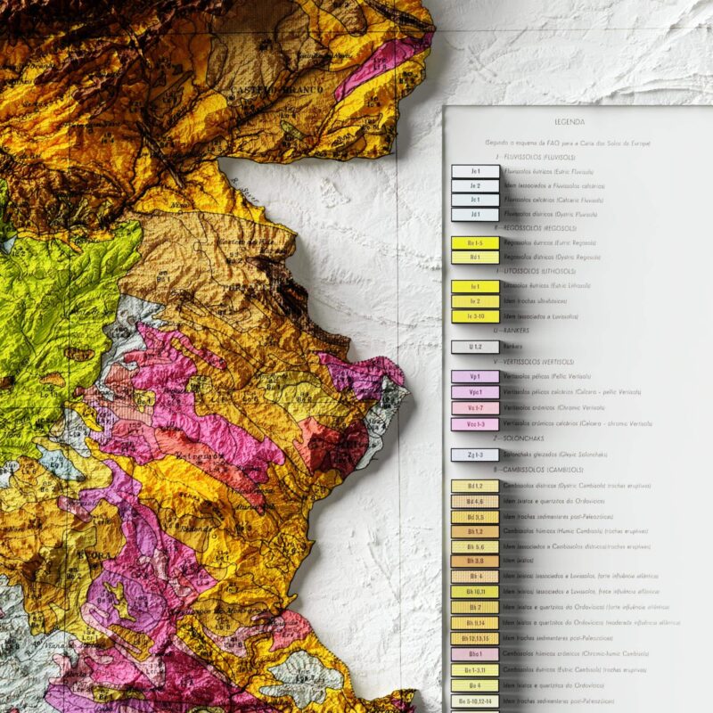 Portugal Map 1971, Geology :Shaded relief map – flat print (not a 3D raised map)