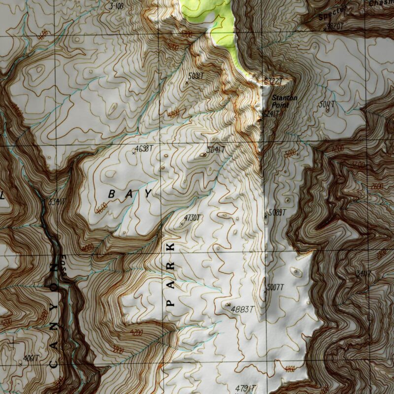 Fossil Bay - Grand Canyon National Park Map 1988 :Shaded relief map – flat print (not a 3D raised map)