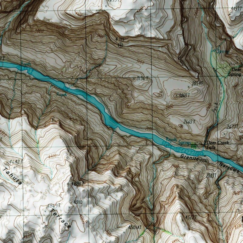 Fishtail Mesa Grand Canyon National Park Map 1988 :Shaded relief map – flat print (not a 3D raised map)