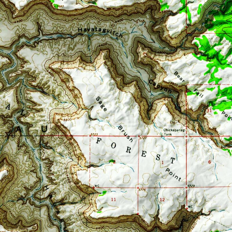 Supai - Grand Canyon National Park Map 1962 :Shaded relief map – flat print (not a 3D raised map)