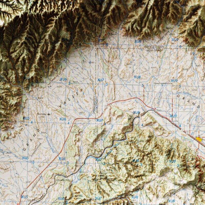 Grand Junction Mp 1962 :Shaded relief map – flat print (not a 3D raised map)