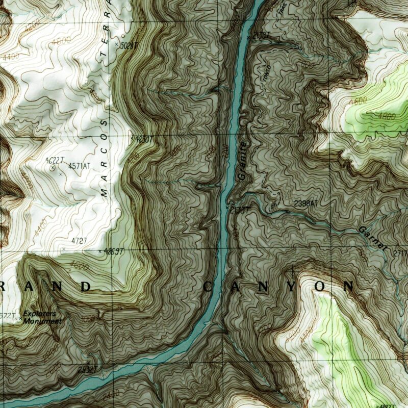 Explorers Monument Grand Canyon National Park Map 1988 :Shaded relief map – flat print (not a 3D raised map)