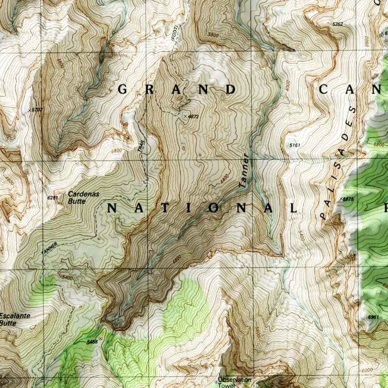 Desert View Grand Canyon National Park Map 1988 :Shaded relief map – flat print (not a 3D raised map)