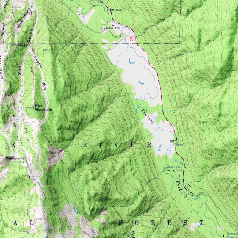 Aspen Map 1960 :Shaded relief map – flat print (not a 3D raised map)