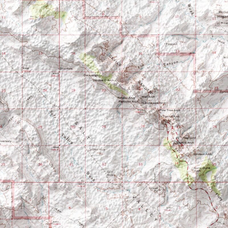 Arches Map 1974, Topography :Shaded relief map – flat print (not a 3D raised map)
