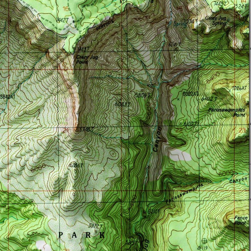 Tapeats Amphitheater - Grand Canyon National Park Map 1988 :Shaded relief map – flat print (not a 3D raised map)