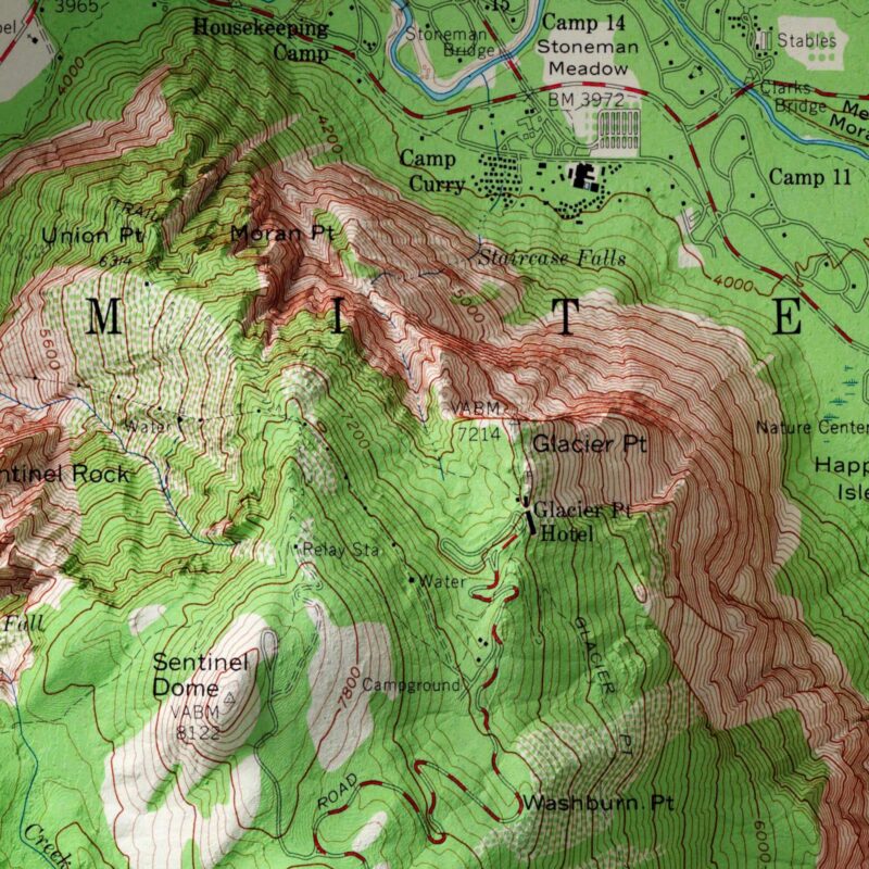 Topographic Map of Yosemite Valley 1958 :Shaded relief map – flat print (not a 3D raised map)