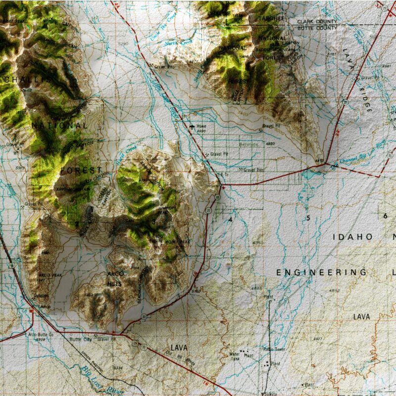 Idaho Falls Map 1955, Topography :Shaded relief map – flat print (not a 3D raised map)