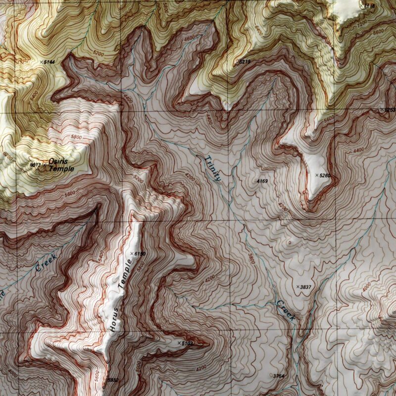 Shiva Temple - Grand Canyon National Park Map 1988 :Shaded relief map – flat print (not a 3D raised map)