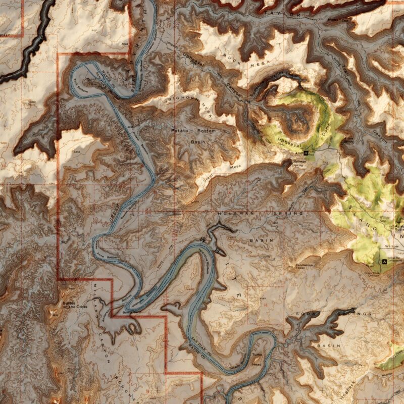 Canyonlands National Park Map 1968 :Shaded relief map – flat print (not a 3D raised map)