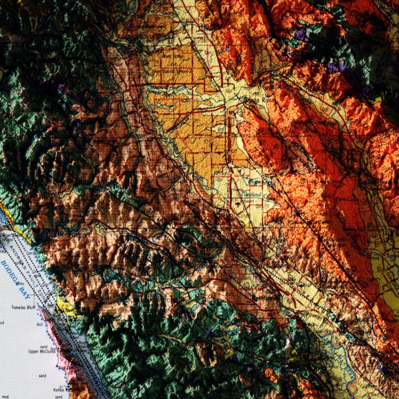 Santa Rosa 1963 :Shaded relief map – flat print (not a 3D raised map)