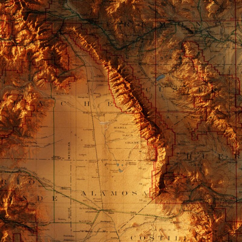 Colorado Map 1913, Topography :Shaded relief map – flat print (not a 3D raised map)