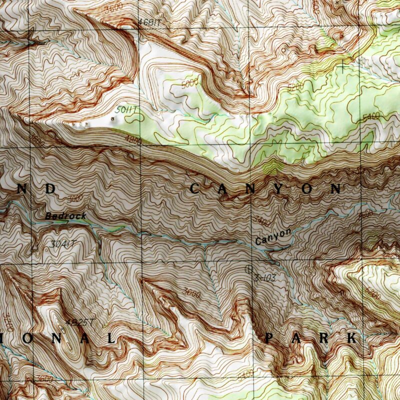 Powell Plateau - Grand Canyon National Park Map 1988 :Shaded relief map – flat print (not a 3D raised map)