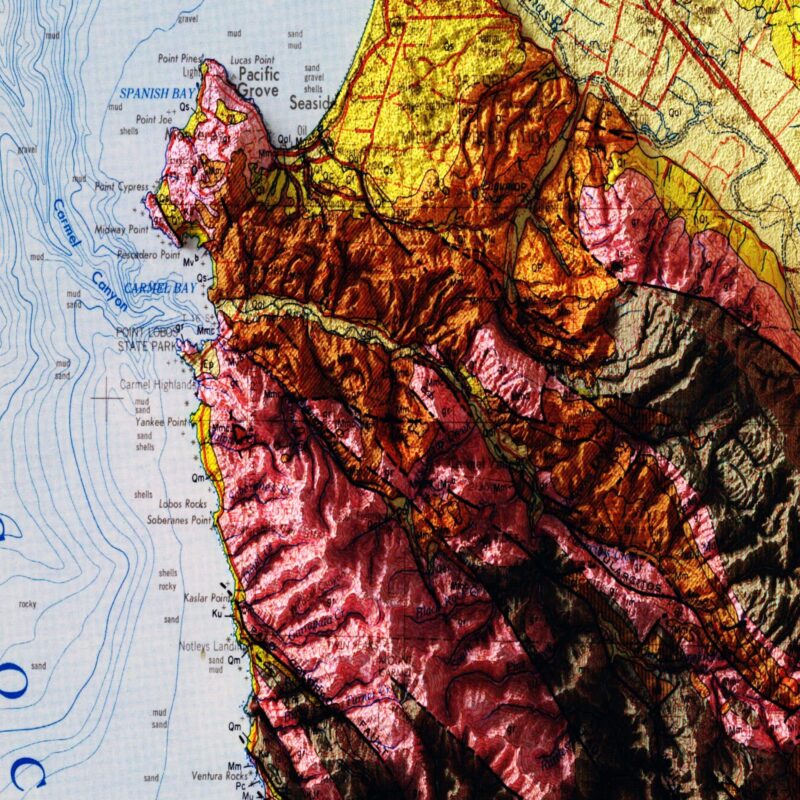 Santa Cruz 1958 :Shaded relief map – flat print (not a 3D raised map)