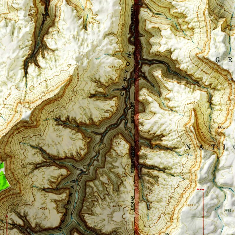 National Canyon - Grand Canyon National Park Map 1962 :Shaded relief map – flat print (not a 3D raised map)