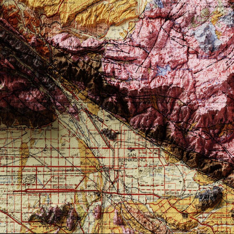 San Bernardino 1967 :Shaded relief map – flat print (not a 3D raised map)