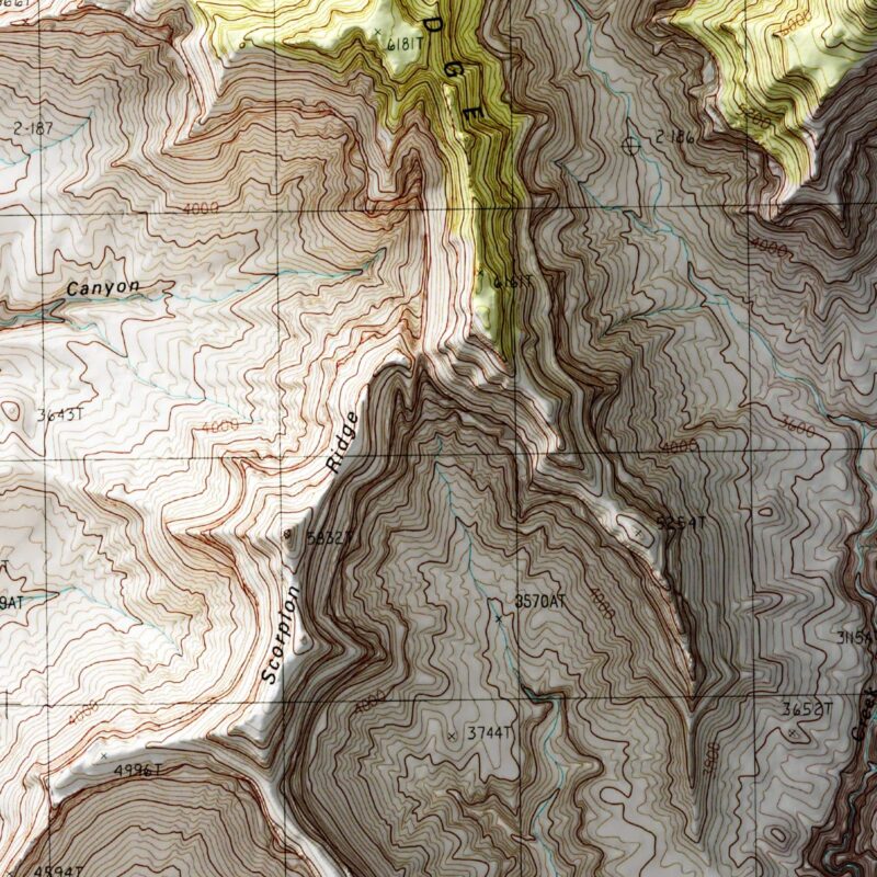 Havasupai Point - Grand Canyon National Park Map 1988 :Shaded relief map – flat print (not a 3D raised map)