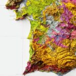 Portugal Map 1971, Geology :Shaded relief map – flat print (not a 3D raised map)