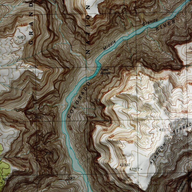 Fossil Bay - Grand Canyon National Park Map 1988 :Shaded relief map – flat print (not a 3D raised map)