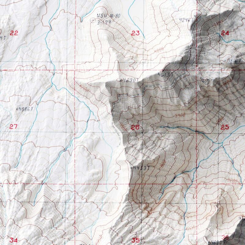 Mount Saint Helens Map 1983 :Shaded relief map – flat print (not a 3D raised map)
