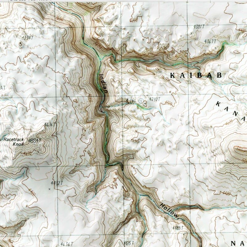 Fishtail Mesa Grand Canyon National Park Map 1988 :Shaded relief map – flat print (not a 3D raised map)