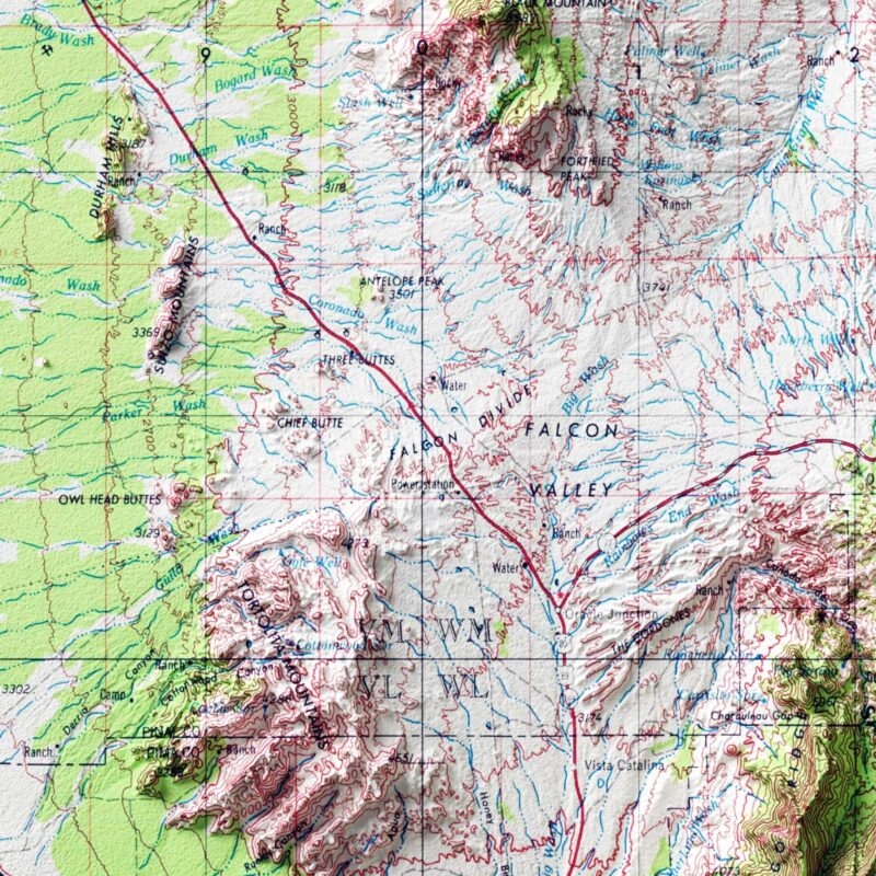 Tucson Map 1969 :Shaded relief map – flat print (not a 3D raised map)