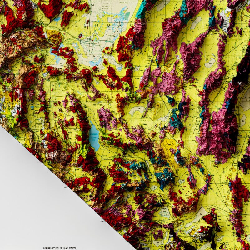 Nevada Map 1978, Geology :Shaded relief map – flat print (not a 3D raised map)
