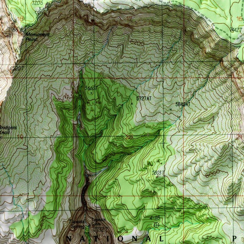 Tapeats Amphitheater - Grand Canyon National Park Map 1988 :Shaded relief map – flat print (not a 3D raised map)