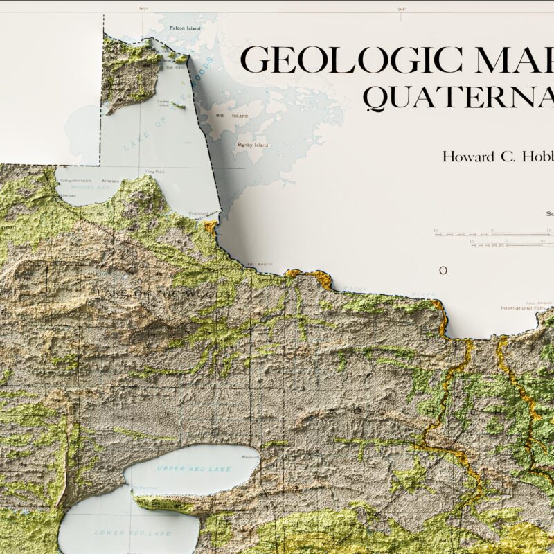 Minnesota Map 1982, Geology :Shaded relief map – flat print (not a 3D raised map)