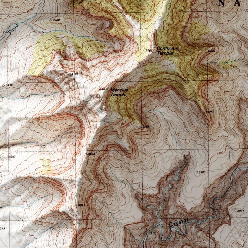 Shiva Temple - Grand Canyon National Park Map 1988 :Shaded relief map – flat print (not a 3D raised map)