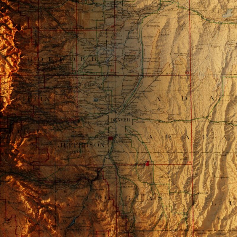 Colorado Map 1913, Topography :Shaded relief map – flat print (not a 3D raised map)
