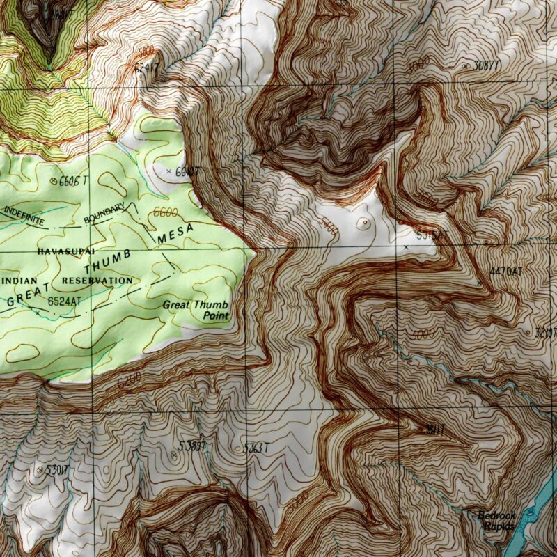 Powell Plateau - Grand Canyon National Park Map 1988 :Shaded relief map – flat print (not a 3D raised map)