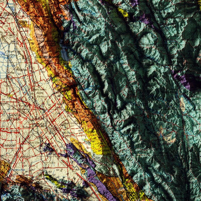 San Jose 1966 :Shaded relief map – flat print (not a 3D raised map)
