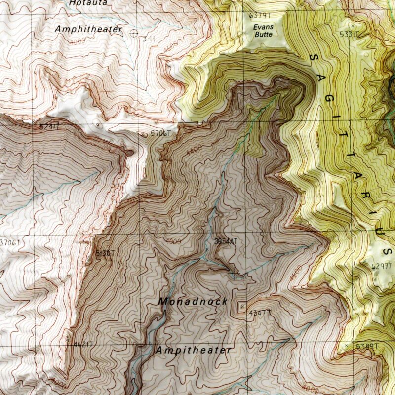 Havasupai Point - Grand Canyon National Park Map 1988 :Shaded relief map – flat print (not a 3D raised map)