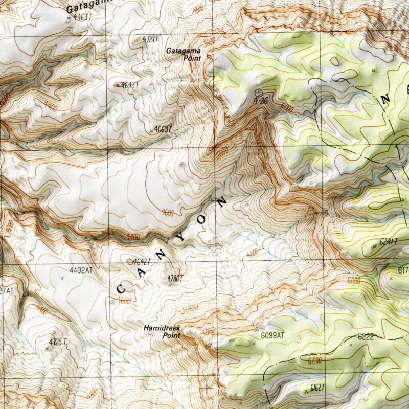 Fossil Bay - Grand Canyon National Park Map 1988 :Shaded relief map – flat print (not a 3D raised map)