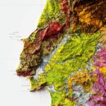 Portugal Map 1971, Geology :Shaded relief map – flat print (not a 3D raised map)