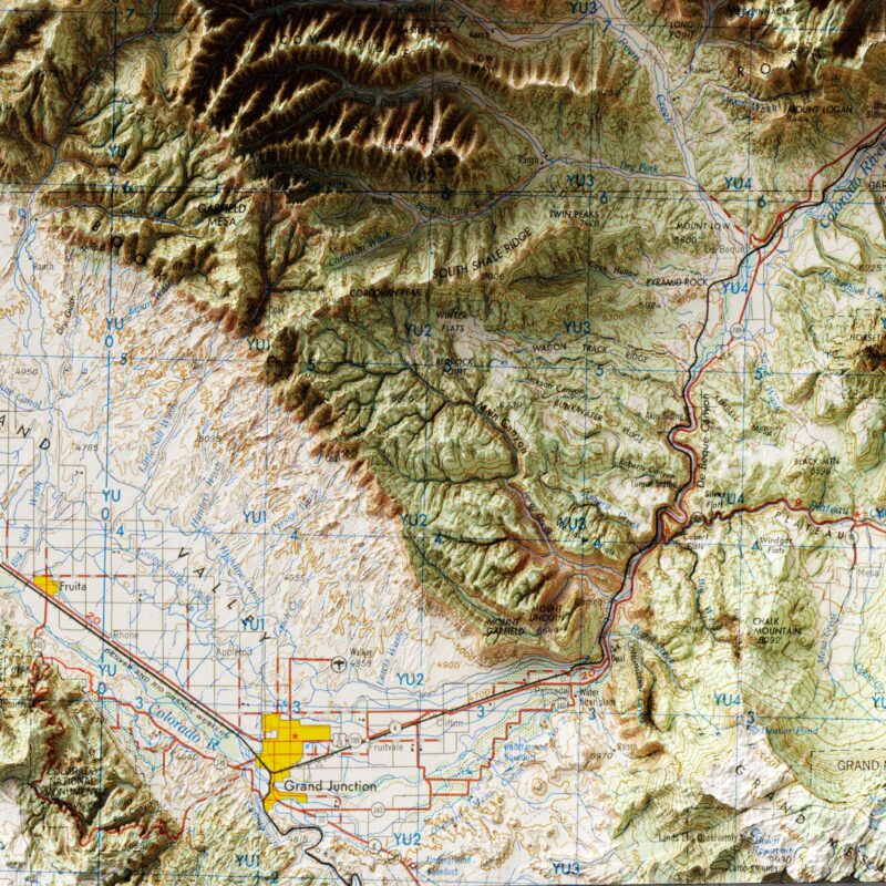 Grand Junction Mp 1962 :Shaded relief map – flat print (not a 3D raised map)