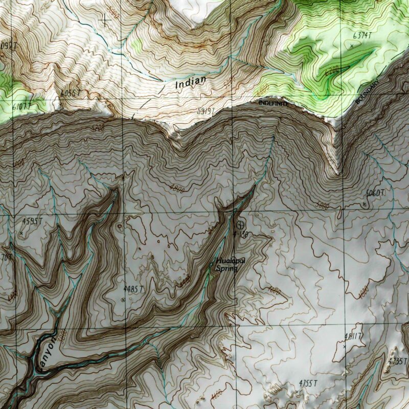 Fishtail Mesa Grand Canyon National Park Map 1988 :Shaded relief map – flat print (not a 3D raised map)