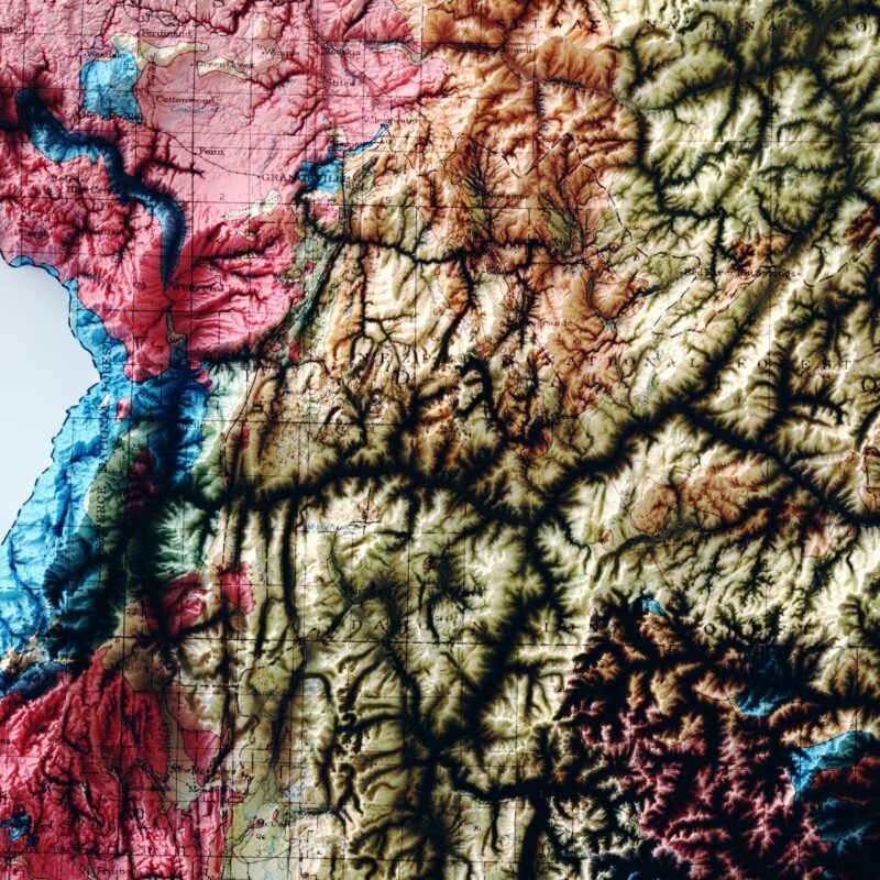 Idaho Map 1947, Geology :Shaded relief map – flat print (not a 3D raised map)