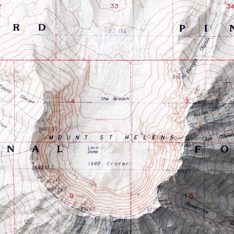 Mount Saint Helens Map 1983 :Shaded relief map – flat print (not a 3D raised map)