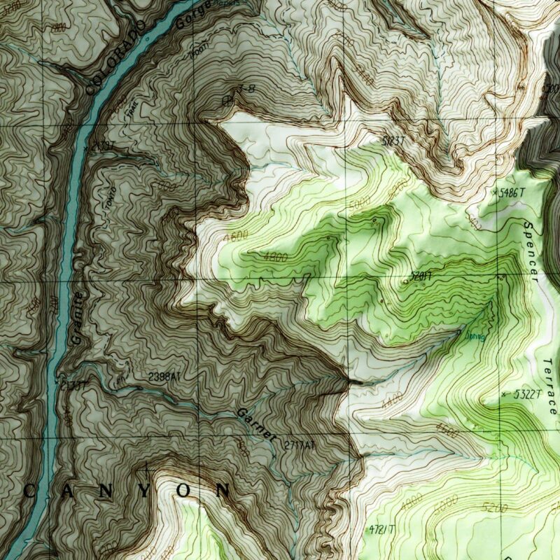 Explorers Monument Grand Canyon National Park Map 1988 :Shaded relief map – flat print (not a 3D raised map)
