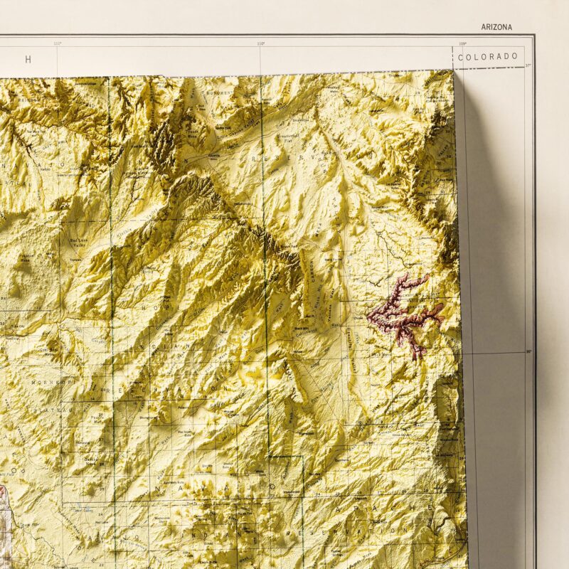 Arizona Geologic Map Poster 1959 :Shaded relief map – flat print (not a 3D raised map)