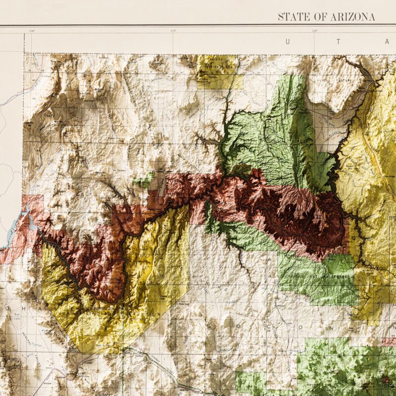 Arizona Geologic Map Poster 1959 :Shaded relief map – flat print (not a 3D raised map)