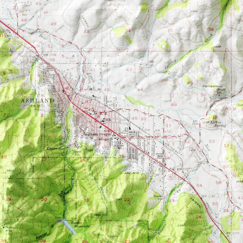 Ashland Map 1954, Topography :Shaded relief map – flat print (not a 3D raised map)