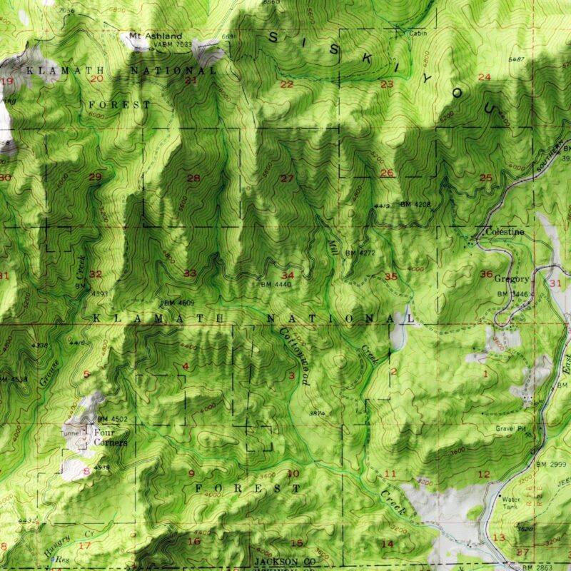 Ashland Map 1954, Topography :Shaded relief map – flat print (not a 3D raised map)