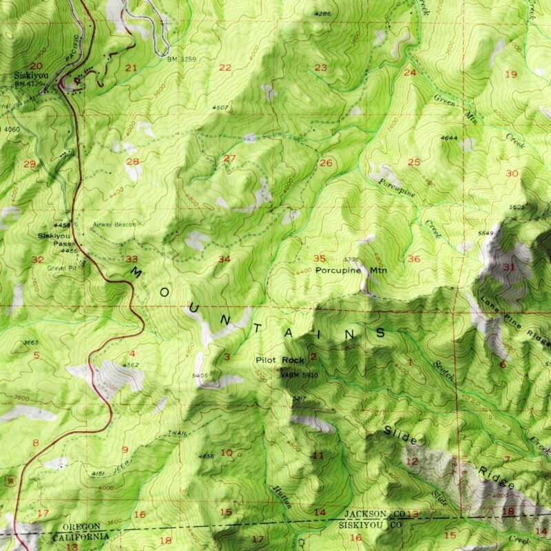 Ashland Map 1954, Topography :Shaded relief map – flat print (not a 3D raised map)
